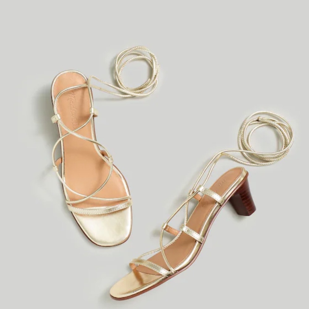 Madewell Metallic Gold Strappy Lace-Up Sandals